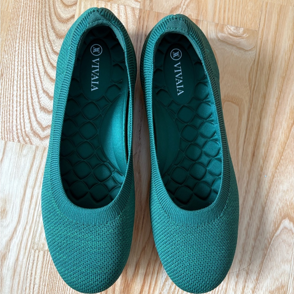 VIVAIA Emerald Green Knit Ballet Flats - Slip-On Comfort